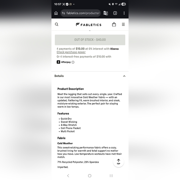 Fabletics Cold Weather Leggings Tall XS Iced Out Blue - Picture 3 of 6